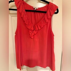 Joie Vibrant Coral Ruffle V-Neck Blouse